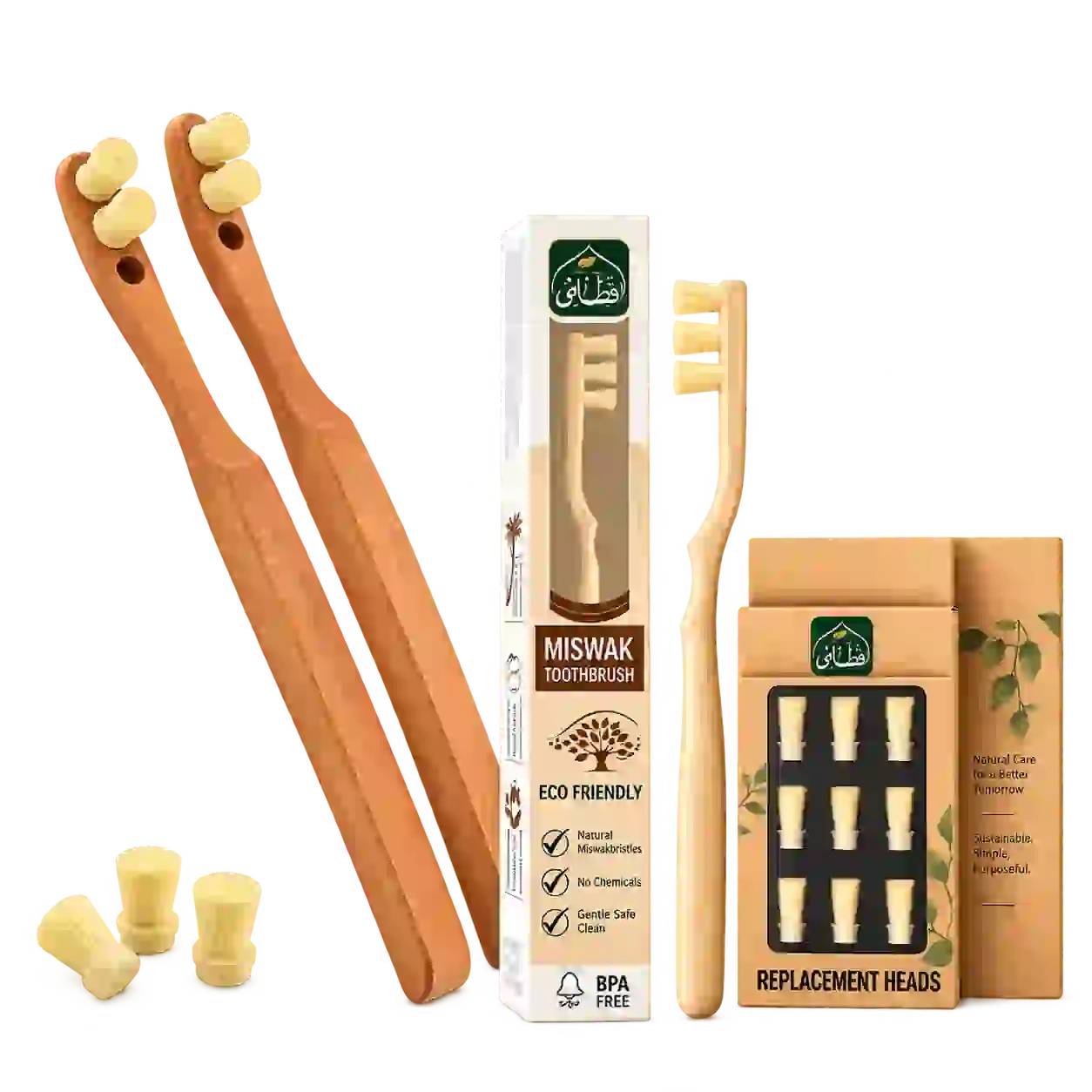 Nizami Collection Miswak Toothbrush Luxury Model with wooden toothbrush, replacement heads and eco-friendly packaging