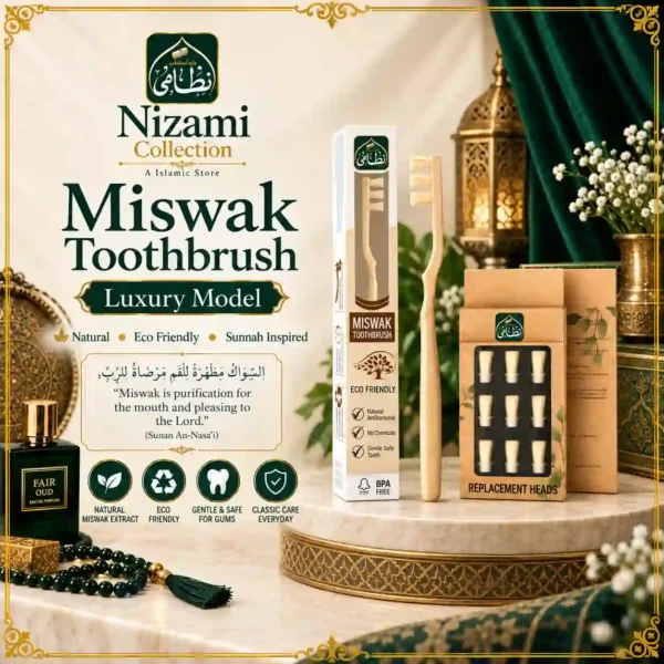 Nizami Collection Miswak Toothbrush Luxury Model with wooden toothbrush, replacement heads and eco-friendly packaging